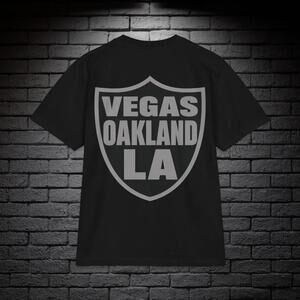 Vegas Oakland La Raider Shield T-Shirt Front And Back  - Shaka Wear Tee